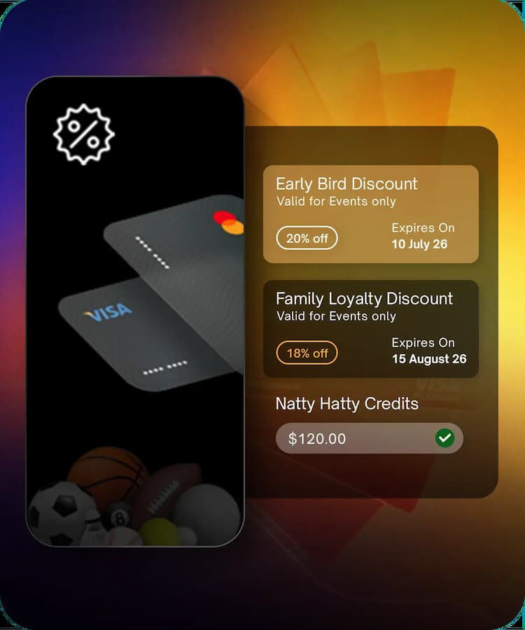 Discount and promotion management interface with automated price adjustments, youth membership billing statements, and refund tracking tools.