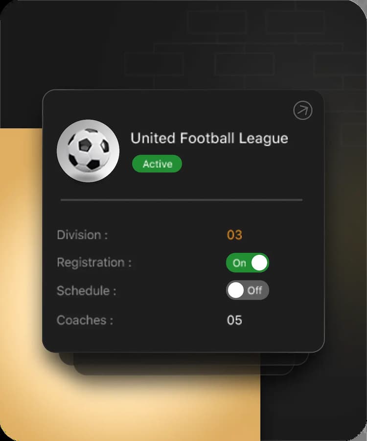League management software for organizations featuring tools for registration control, division setup, automated scheduling, and playoff tracking.