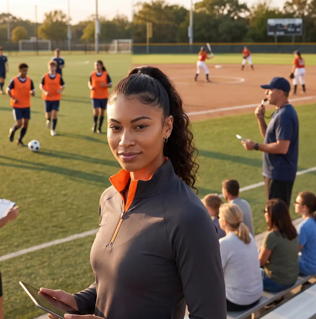 Club director overseeing several youth teams practicing at once